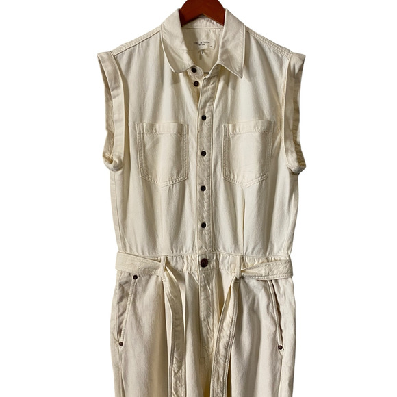 Anthropologie Rag & Bone Anna Jumpsuit Large White Denim Utility Coveralls Boho - Picture 8 of 16